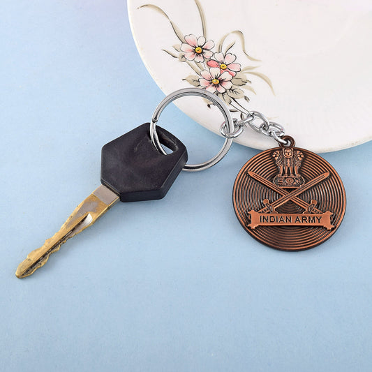 Pure Copper Indian Army Logo Patriotic Keychain Indian Military Keyring