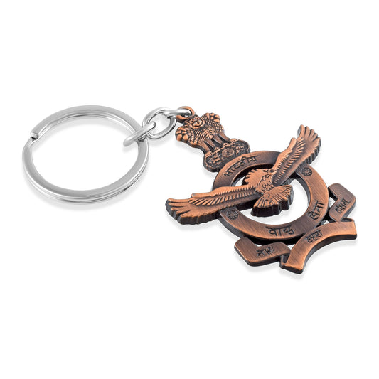 Pure Copper Indian Airforce Logo Patriotic Keychain Indian Military Keyring