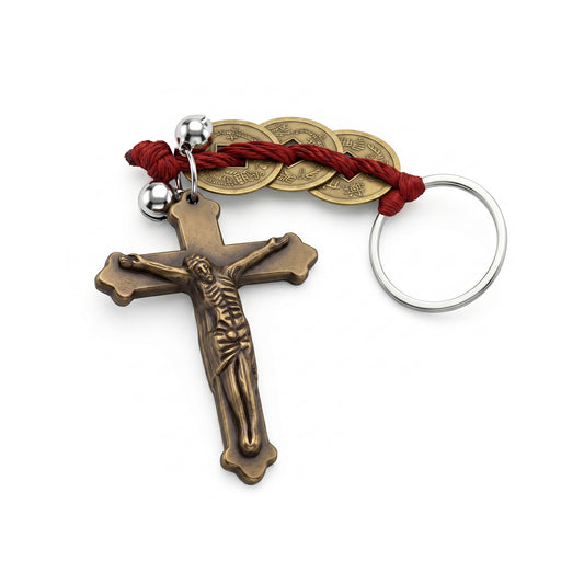 Polyresin Crucifix Cross China coin fengshui good luck keychain (CLRM6722)