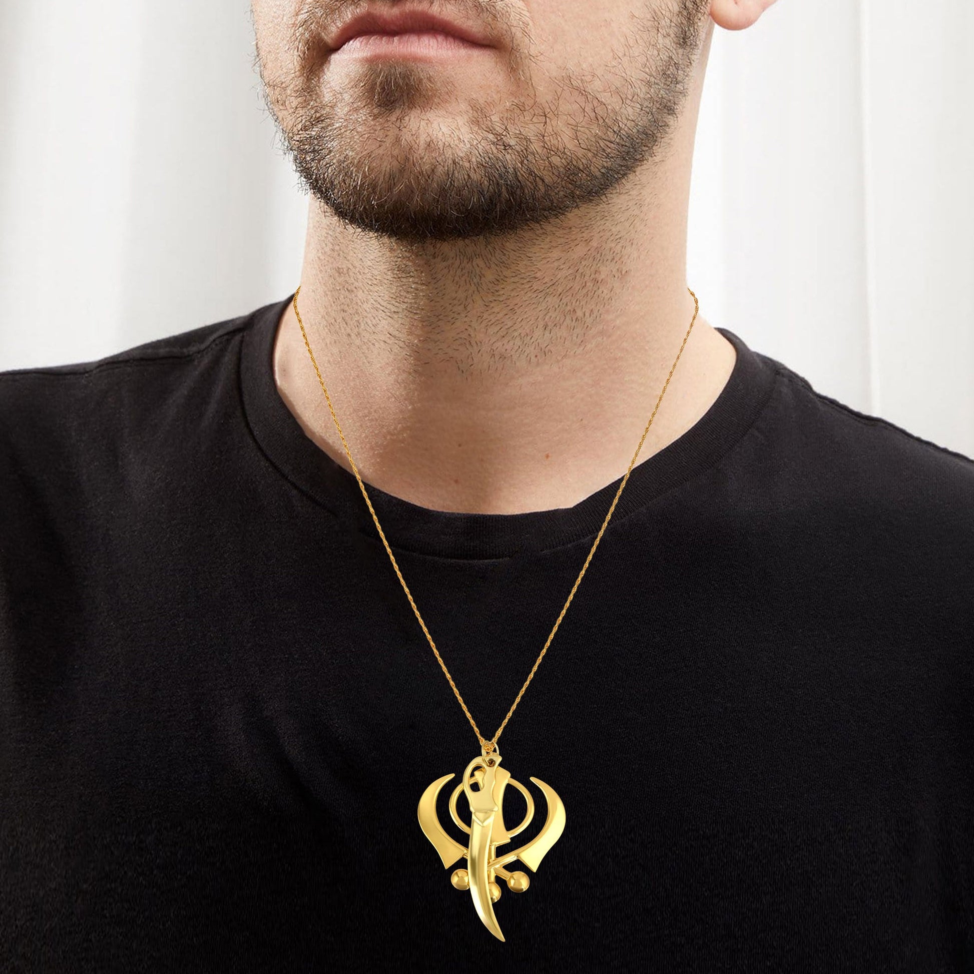 Brass Goldplated Khanda Kripan Sardar Punjabi Sikh chain pendant