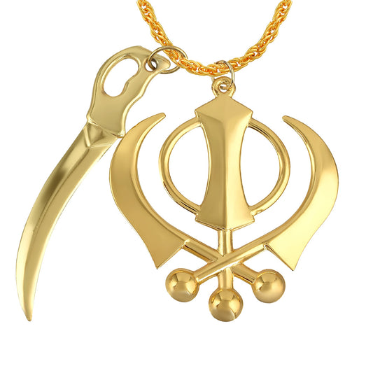 Brass Goldplated Khanda & Kripan Sardar Punjabi Sikh chain pendant