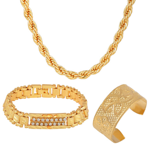 Brass Goldplated Combo of Necklace chain, Bracelet and fingerring