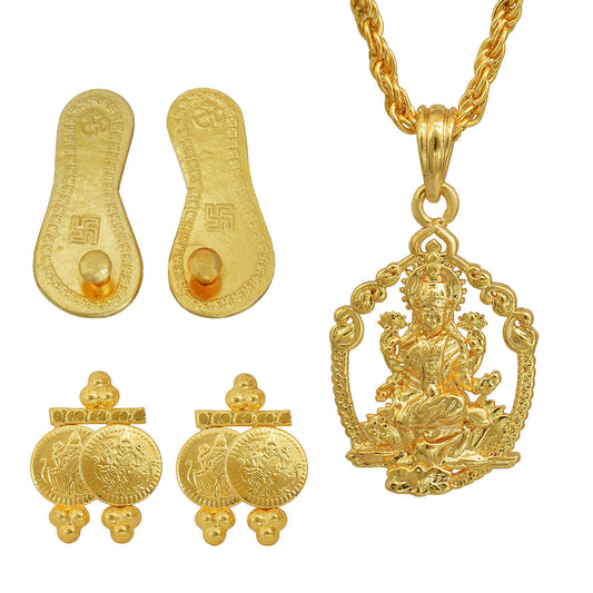 Gold plated Combo of Lakshmi pendant set with Lakshmi charan paduka (CMAN2401)