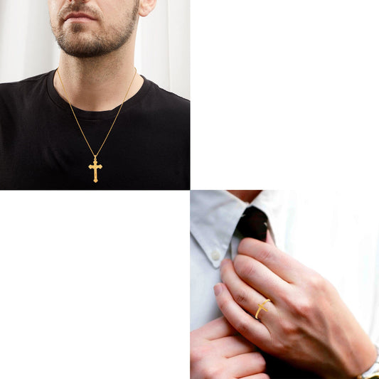 Brass Goldplated Combo of Cross Pendant and matching finger ring Christian Cross