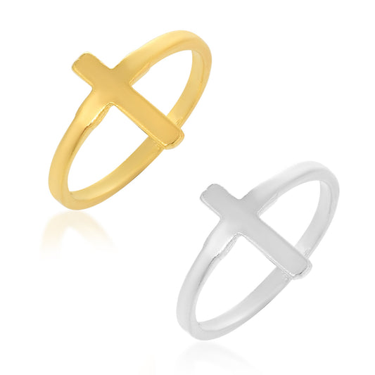 Brass Gold and Silverplated Combo of Cross fingerring Christian