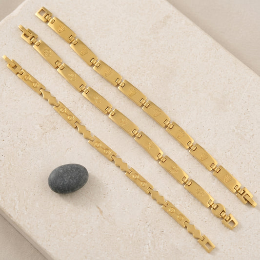 Brass 24KT Micron Gold plated Luxury-Inspired Unisex Bracelet Combo for Men & Women – Pack of 3 Premium Brass Matt-Finish Kada Style Link Bracelets | Perfect for Weddings, Engagements, Bridal All-Occasion self wear Gift Set-Packof 3-