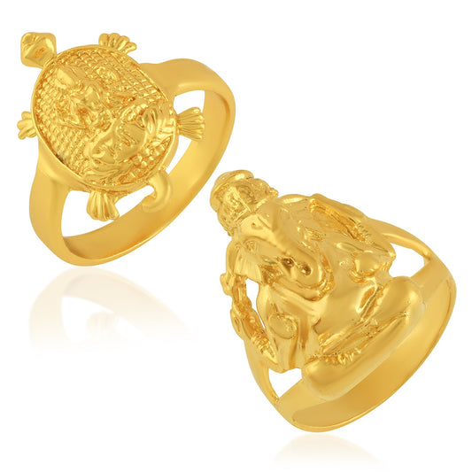 24KT Micron 1 Gram Gold Lakshmi & Ganesh Hindu Spiritual Finger ring Combo (CMGS5953)