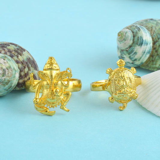Gold plated Lakshmi Ganesh Finger ring Combo (CMGS5953)