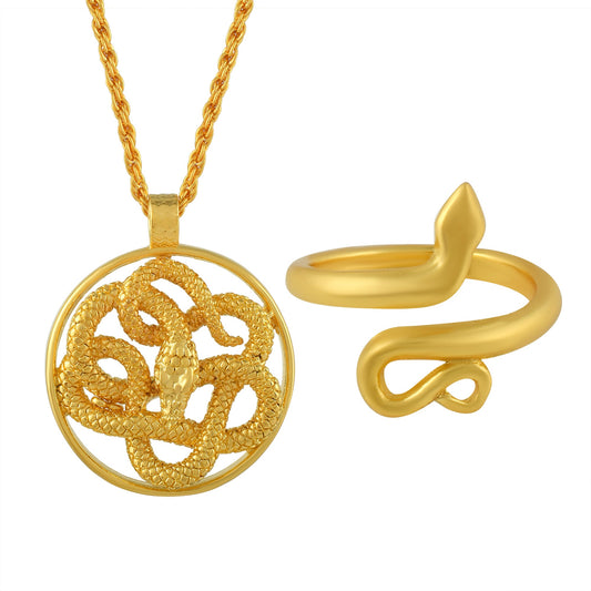 Brass Micron Goldplated Snake Pendant & Finger ring Combo