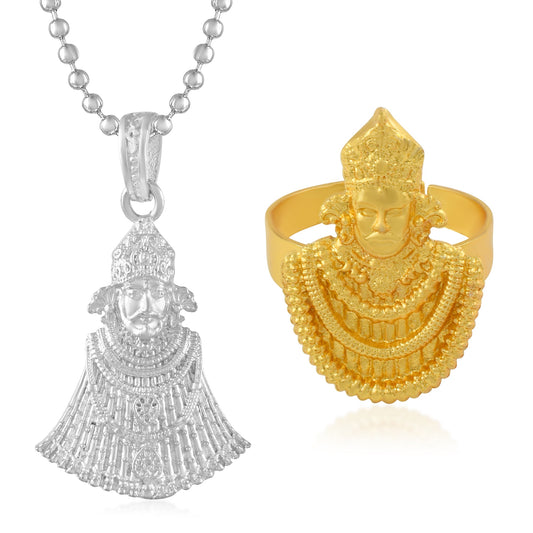 Brass Silverplated Khatu Shyam Pendant and Goldplated KhatuShyam finger ring