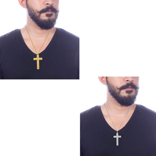 Brass Combo of Goldplated & Silverplated Jesus Christ Crucifix Cross chain Pendants