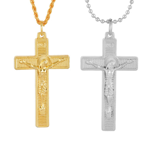 Brass Combo of Goldplated & Silverplated Jesus Christ Crucifix Cross chain Pendants