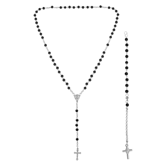 Combo jewellery 6mm black bead, Catholic Christian prayer Rosary Bead Mala necklace and bracelet