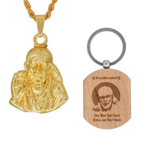 Brass Gold plated, Shirdi Sai Baba chain pendant & keyring Combo