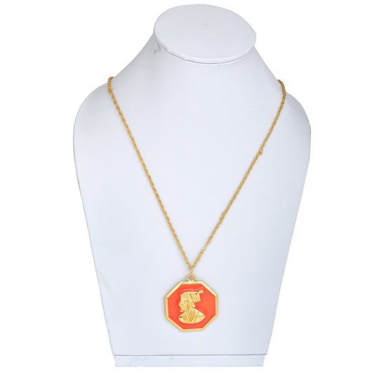 Gold plated Shivaji Maharaj Maratha chain pendant with CHANDRA KOR Teeka