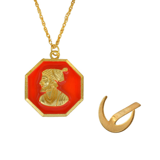 Gold plated Shivaji Maharaj Maratha chain pendant with CHANDRA KOR Teeka