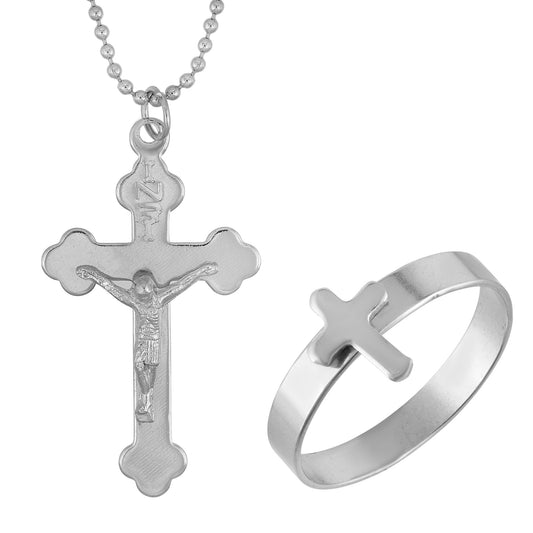 Stainless Steel Combo of Cross Pendant and matching finger ring