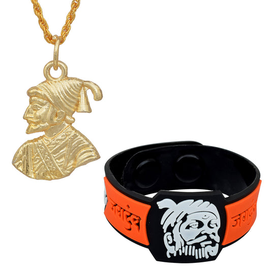 Brass Shivaji Pendant and PVC Shivaji bracelet Combo