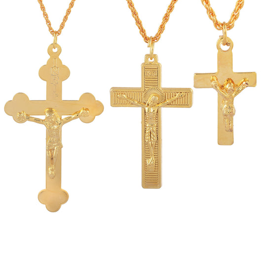 Brass Goldplated family pack Combo of Crucifix Cross Christian jewellery pendant