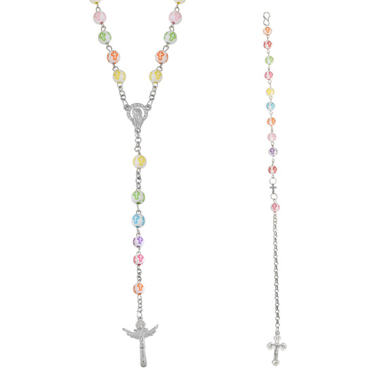 Ceramic printed Beads Colourful Christian Rosary Necklace & Bracelet Jesus Chrisitan