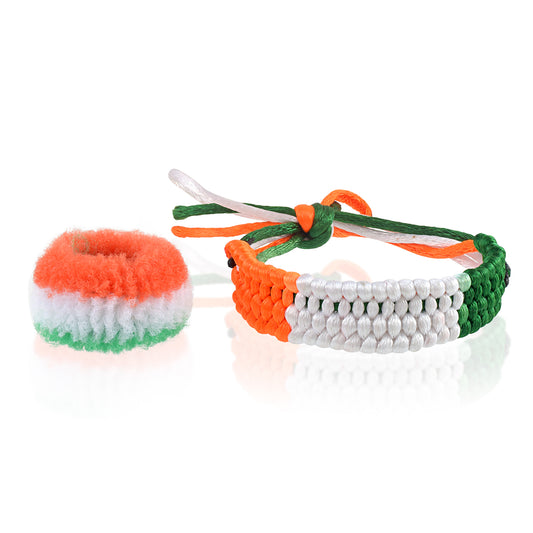 Tricolour Tiranga Cotton thread Bracelet and pony tail combo (CMMC8547)