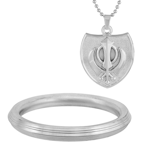 Stainless Steel Combo of Sikh Sardar Punjabi Kada and Khanda Pendant