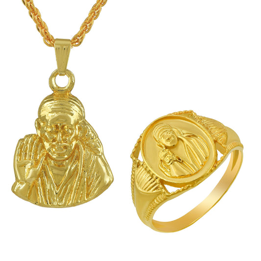 Gold Brass Combo of Shirdi SAI BABA pendant and finger ring(CMMI5674)