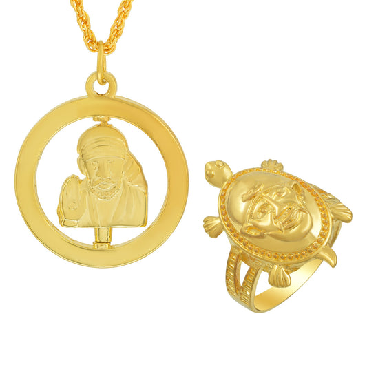 Gold Brass Combo of Shirdi SAI BABA pendant and finger ring