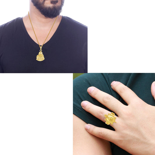 Brass1 Micron Gold forming Combo of Saibaba Pendant with fingerring