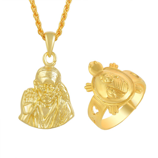 Brass1 Micron Gold forming Combo of Saibaba Pendant with fingerring