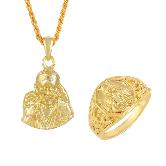 Brass Goldplated SaiBaba Pendant and fingerring Combo