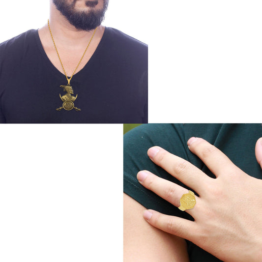 Brass Shivaji Pendant and fingerring Combo Men