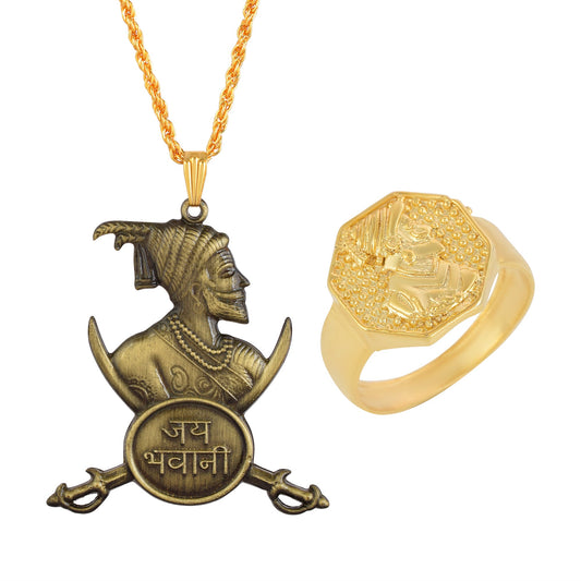 Brass Shivaji Pendant and fingerring Combo Men