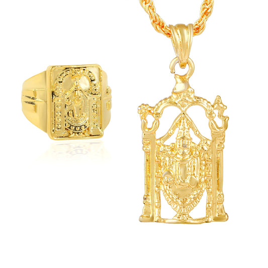 Brass Goldplated Tirupati Pendant Fingerring Combo