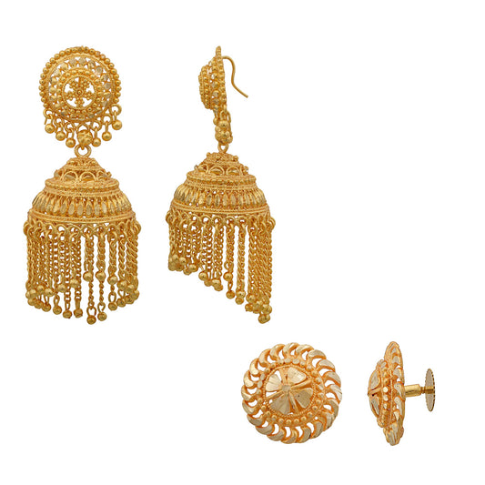 Gold plated Combo of Jhalar Jhumki and Stud earrings Women