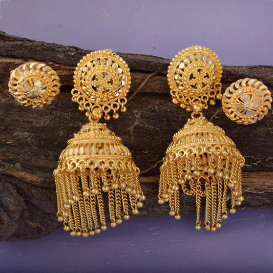 Gold plated Combo of Jhalar Jhumki and Stud earrings Women