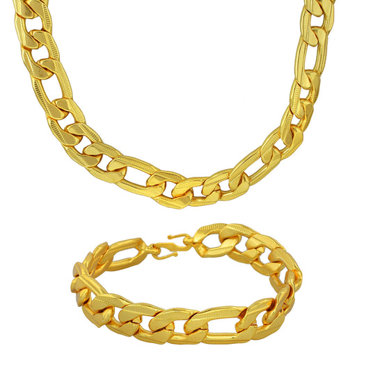 Gold plated Heavy Necklace & Bracelet Fashion Jewellery Combo Men