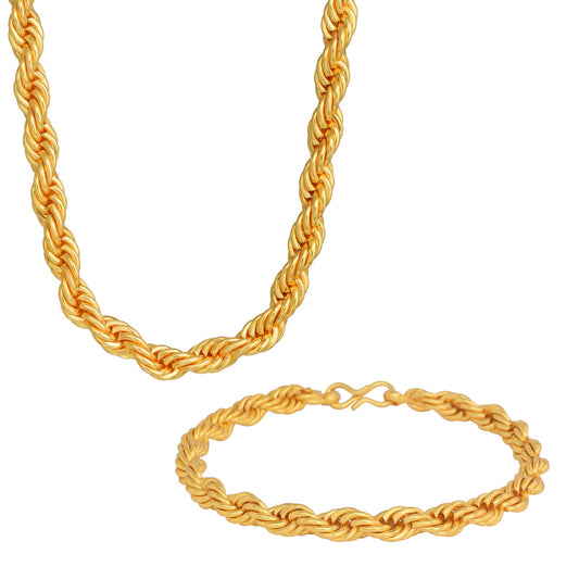 Brass Gold plated Rope chain Necklace and Bracelet Combo