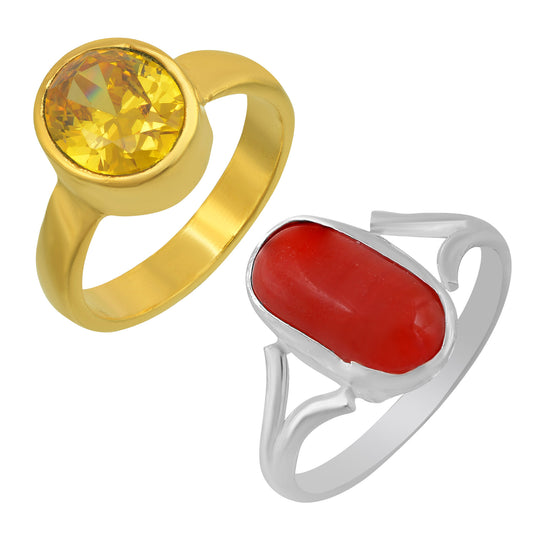 Coral (Moonga) and Faux Pukhraj Astrology finger rings (CMNI8145)