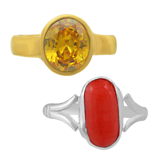 Coral (Moonga) and Faux Pukhraj Astrology finger rings (CMNI8145)