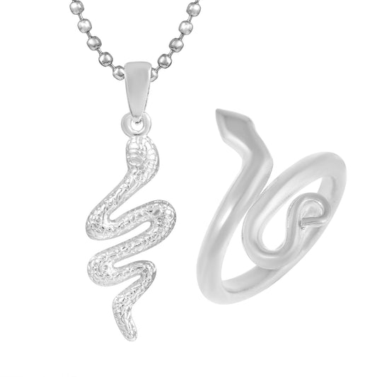 Brass Silverplated Nagdev Snake Pendant and Fingerring Combo