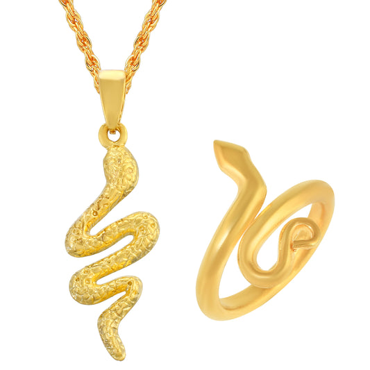 Brass Goldplated Nagdev Snake Pendant and Fingerring Combo