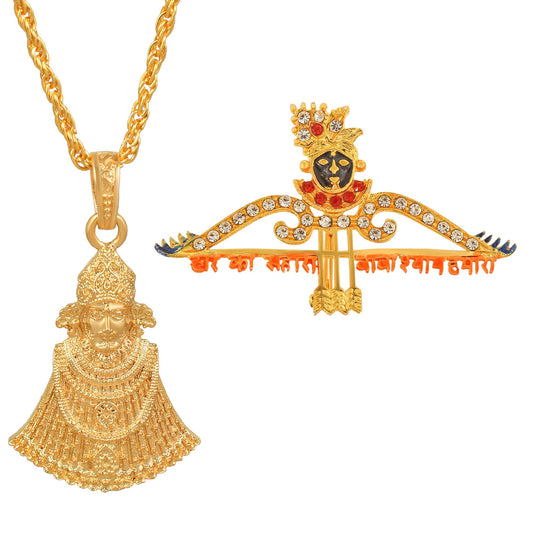 Brass Goldplated Khatu Shyam chain pendant & Brooch Combo