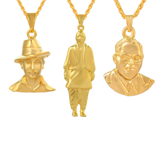 Gold plated Bhagat Singh, Sardar Patel, Ambedkar pendants combo (CMOM4479)