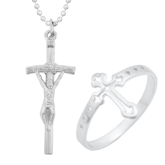 Brass Silverplated Combo of Cross Pendant and Matching finger ring Christian Cross