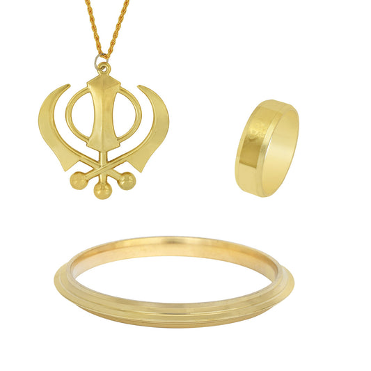 Brass Combo of Khanda pendant, Khanda ring, and Kada sikh sardar punjabi jewellery combo