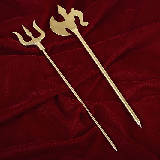 Brass Gold Trishul & Parshuram Farsa combo Puja Home decor (CMSV1689)