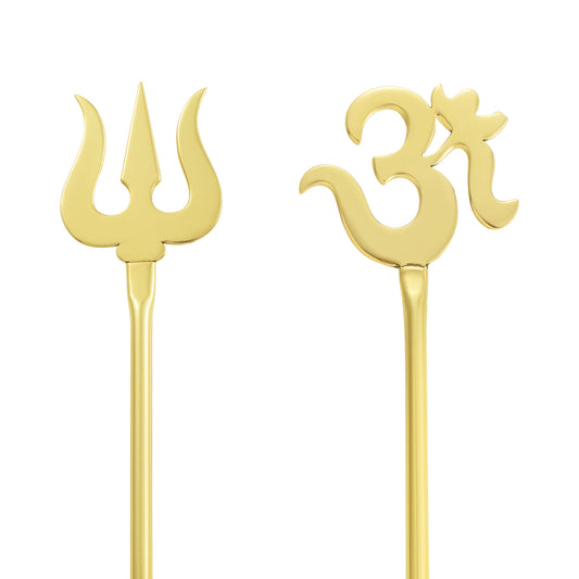 Brass Gold Trishul & Om stick combo for Puja Homedecor (CMSC5203)