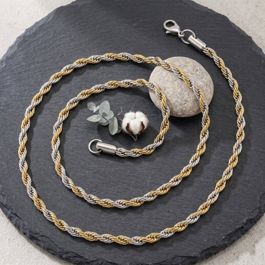 Premium Brass Rope Chain Necklace – Dual Tone Gold & Silver Plated (CNCG4390)