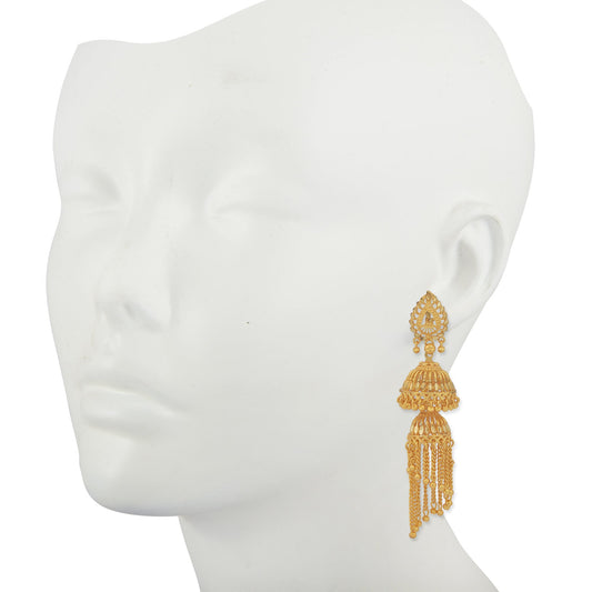 Gold Plated Faux Kundan Double Umbrella Chandelier Ethnic Traditional Stylish Jhalar Jhumki Earring